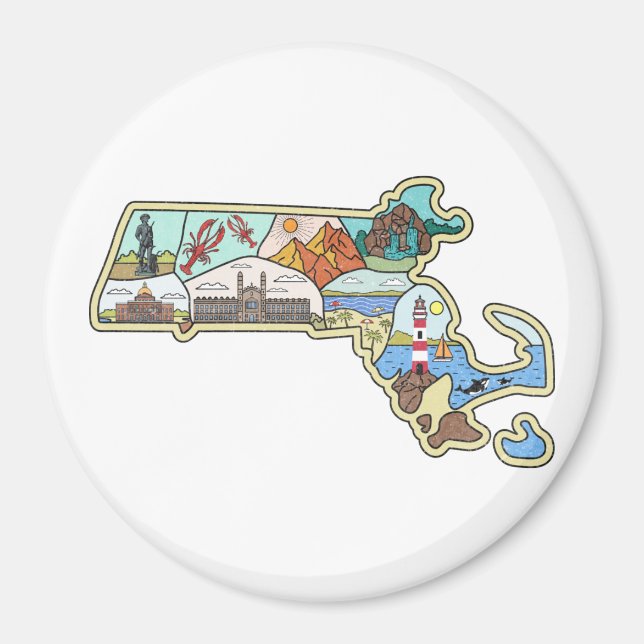 Imã Massachusetts Map Boston Cape Cod Salem Souvenir (Frente)