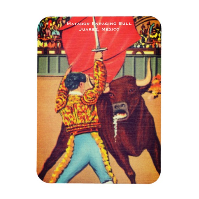 Ímã Matador Antigo com Cape e Touro, Juarez, México (Vertical)