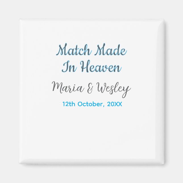 Imã Match made in heaven blue black couple name date (Frente)