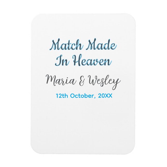 Ímã Match made in heaven blue black couple name date (Vertical)