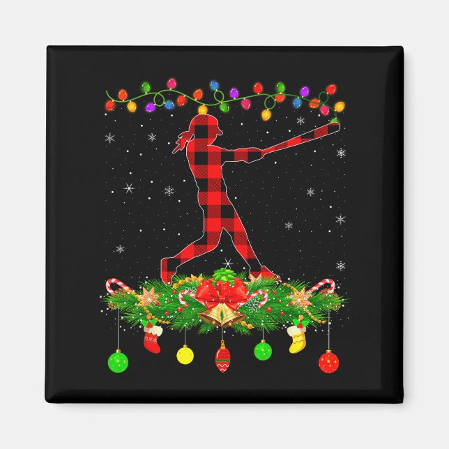 Imã Matching Buffalo Plaid Softball Srts Christmas Paj (Frente)