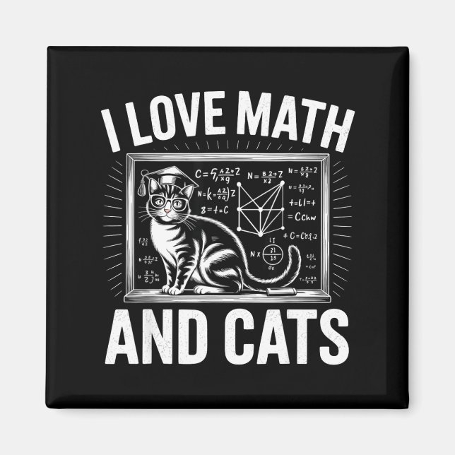 Imã Math Cat Lover Funny Math Teacher I Love Math And  (Frente)
