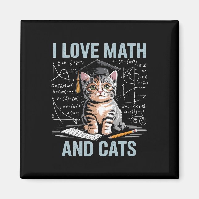 Imã Math Cat Lover Funny Math Teacher I Love Math And  (Frente)