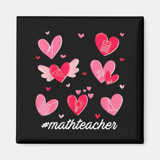 Imã Math Teacher Heart Valentines Day Mathematics Teac (Frente)
