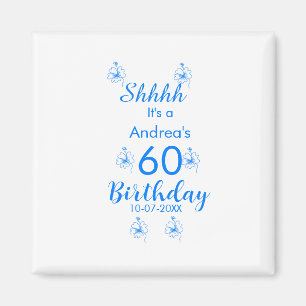 Imã Mauve branco azul shhhh 60.º aniversário nome flor