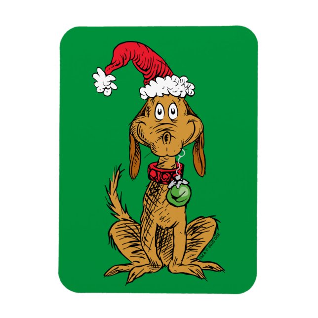 Ímã Max o Cão com Chapéu de Papai Noel (Vertical)