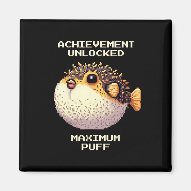 Imã Max Puff Conquistou Arte de Pixel Pufferfish Retro (Frente)