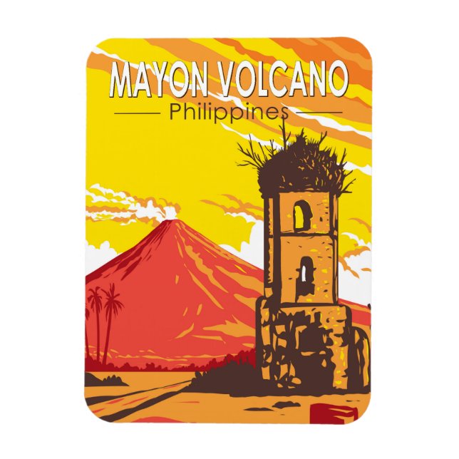 Ímã Mayon Volcano Cagsawa Ruins Filipinas Viagem Art (Vertical)