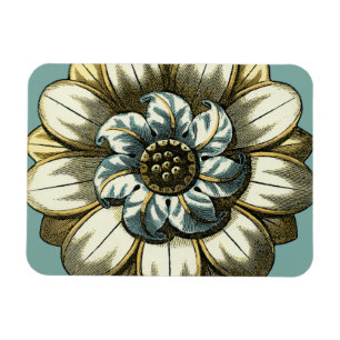 Ímã Medalha Floral Ornamentado sobre fundo azul claro