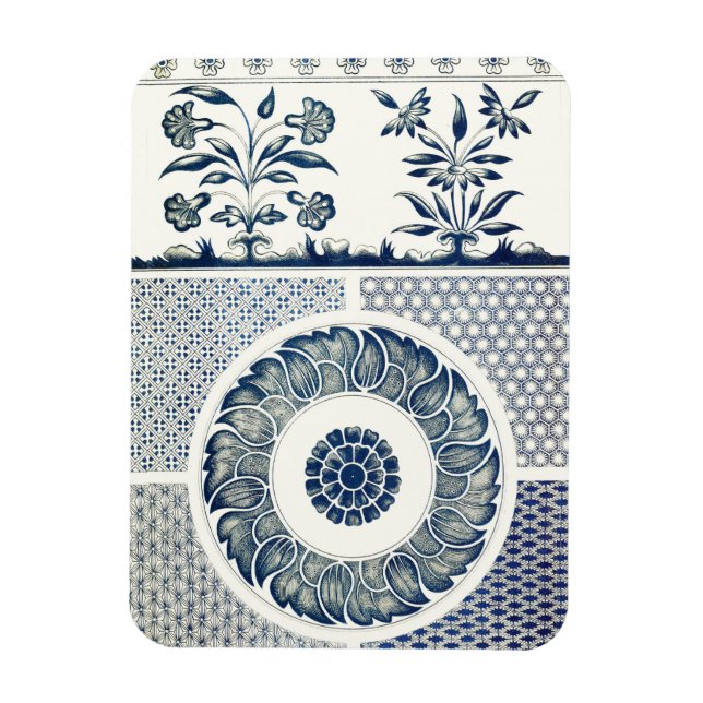 Ímã Medalhão Chinês: Chinoiserie Azul Índigo (Vertical)