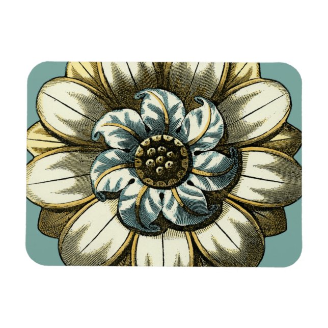 Ímã Medalhão Floral ornamentado sobre fundo azul claro (Horizontal)
