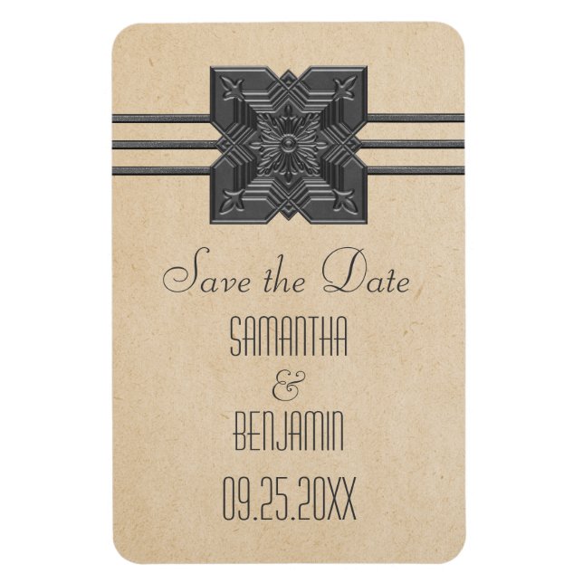 Ímã Medallion Border Imã salve a data, Beige (Vertical)