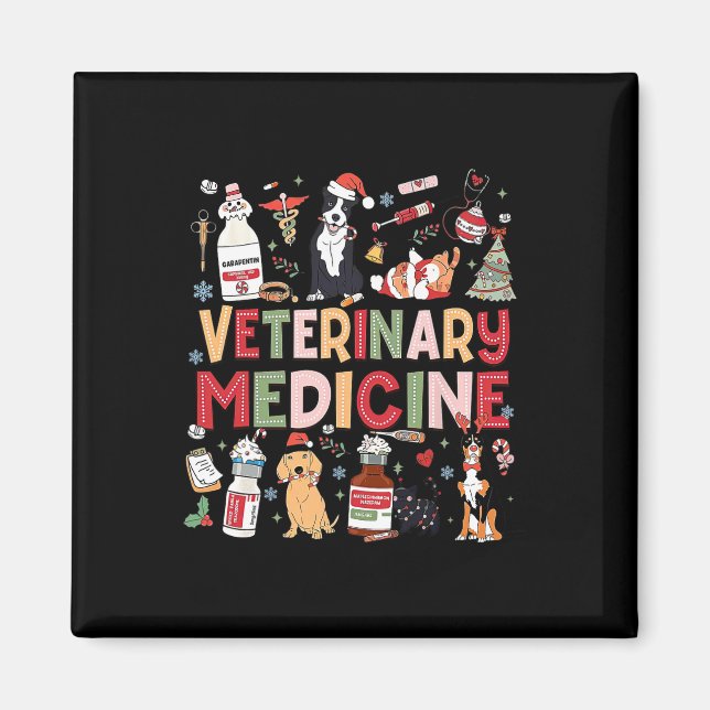 Imã Medicina Veterinária Retro Vet Tech Cat Dog Lover  (Frente)