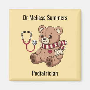 Imã Médico Urso de Pelúcia Pediatra Texto Personalizad