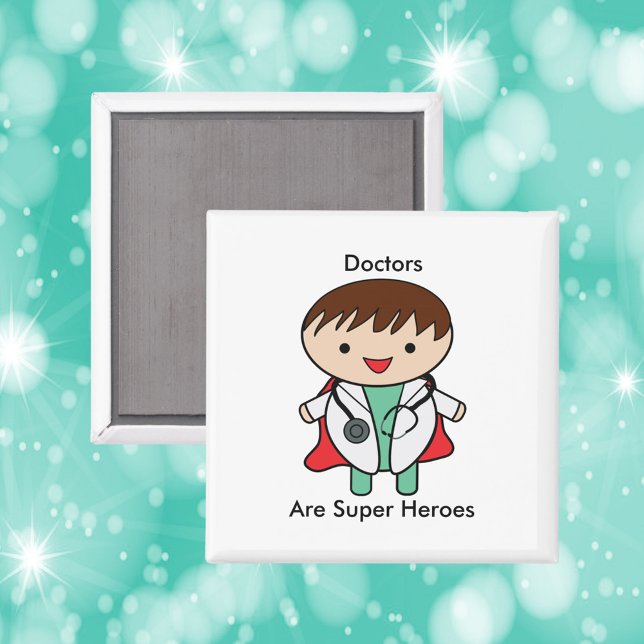 Imã Médicos São Super Heróis (A magnet with a doctor and the text, "Doctors Are Super Heroes".)