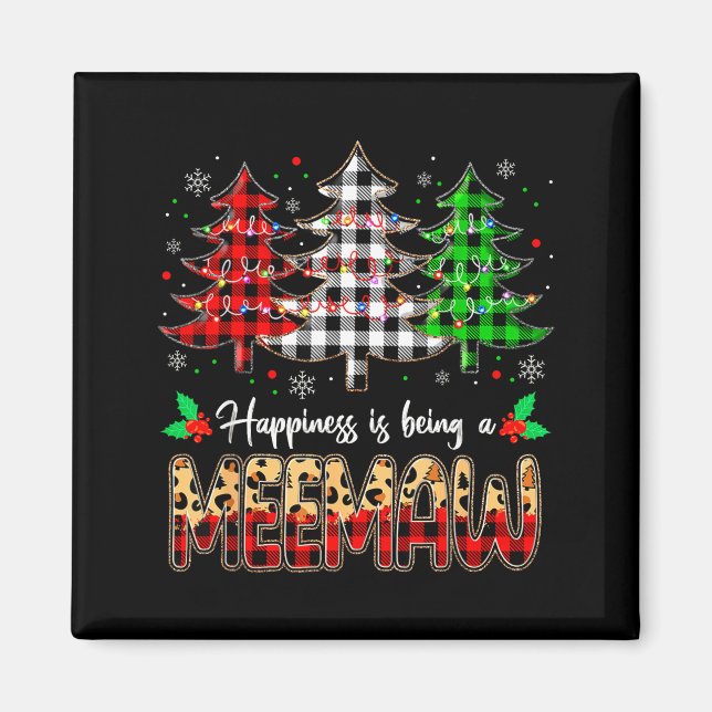 Imã Meemaw Christmas Tree Xmas Buffalo Plaid Red White (Frente)