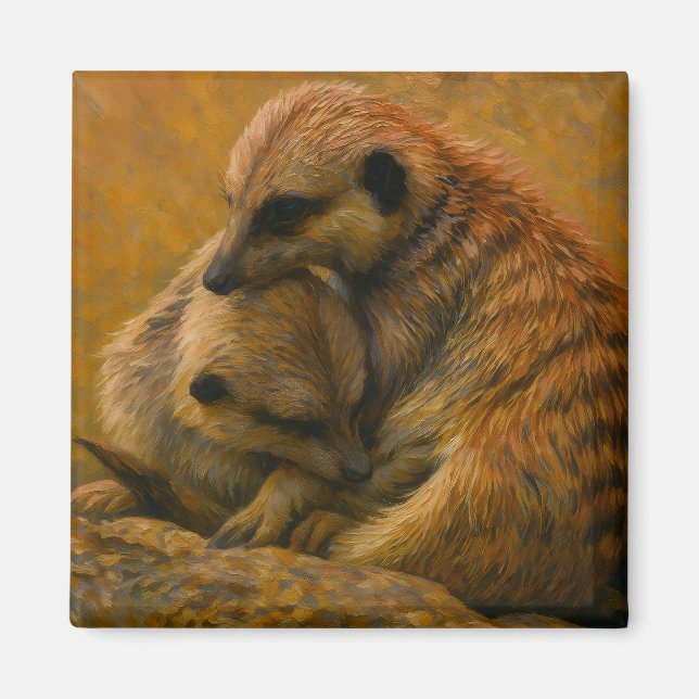 Imã Meerkat Cuddle - Pintura De Vida Selvagem Tonelada (Frente)