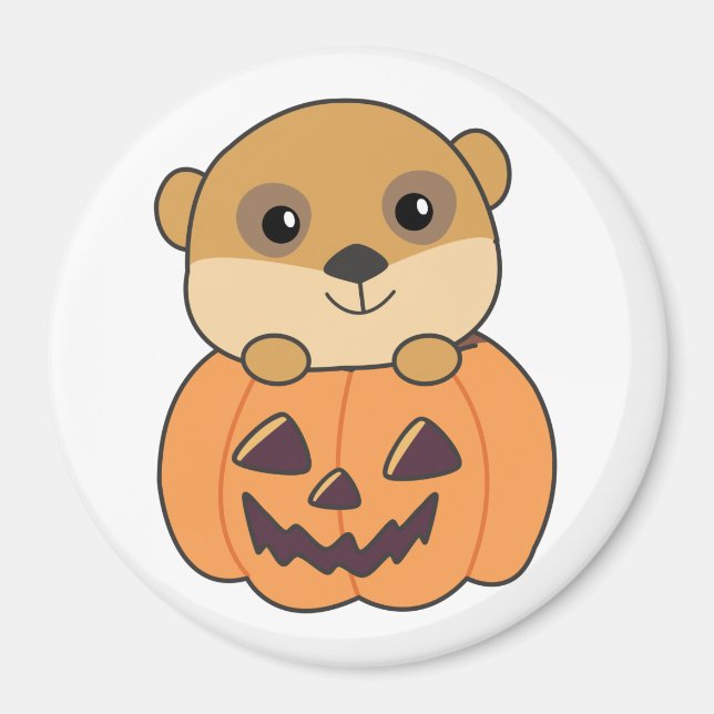 Imã Meerkat Em Pumpkin Cute Animal Feliz Halloween (Frente)