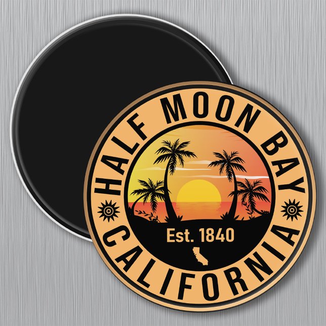 Imã Mef Moon Bay California Retro Sunset Souvenirs (Criador carregado)