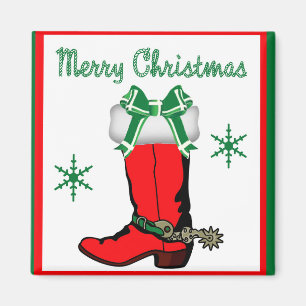 Imã Meia ocidental da bota de vaqueiro com Feliz Natal