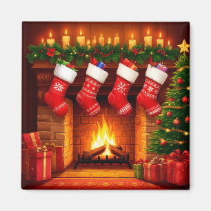 Imã Meias de Natal Penduradas Acima da Lareira Quente