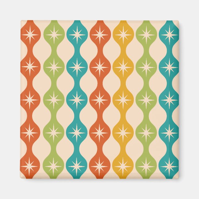 Imã Meio século Retro Starbursts em um padrão de ogee (Frente)