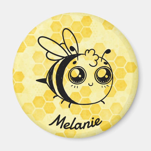 Imã Mel Pastel Amarelo Abelha Fofa Personalizada (Frente)