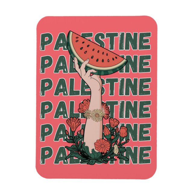 Ímã melancia, flores e texto palestino Repetir (Vertical)