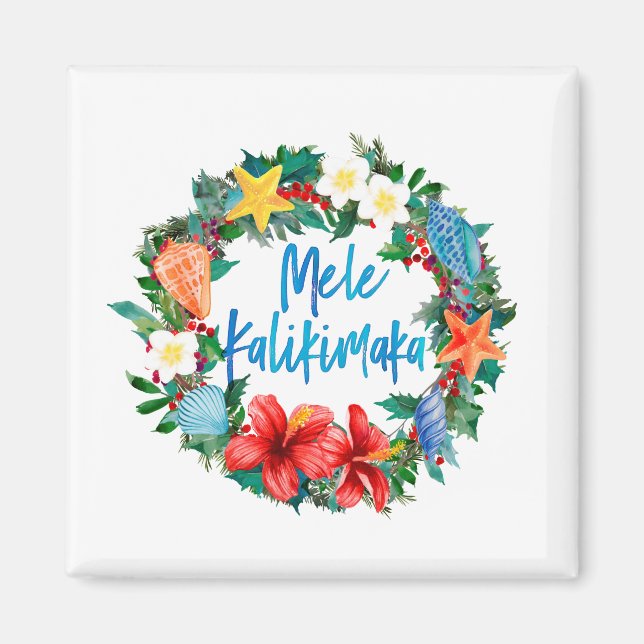 Imã Mele Kalikimaka Hawaiian Christmas Wreath (Frente)