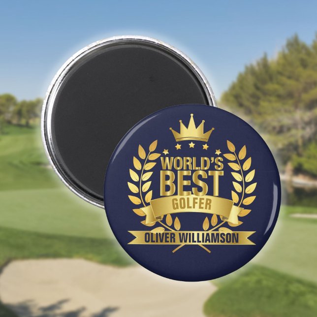 Imã Melhor Golfista do Mundo Azul Marinho e Dourado 5  (World's Best Golfer Navy Blue And Gold 5 Star Magnet)