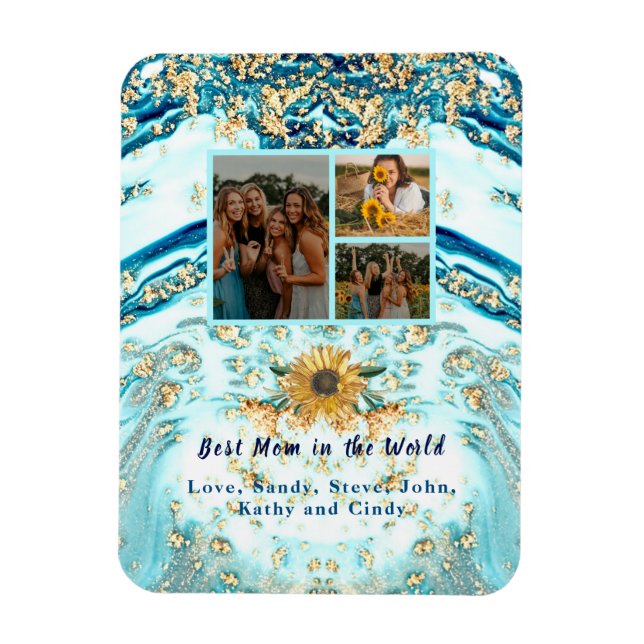 Ímã Melhor Mãe de 4 Fotografias Collage Blue Marble (Vertical)