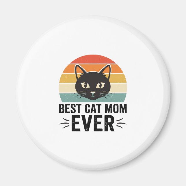 Imã Melhor Mãe de Gato de Todos os Tempos Design Retro (Frente)