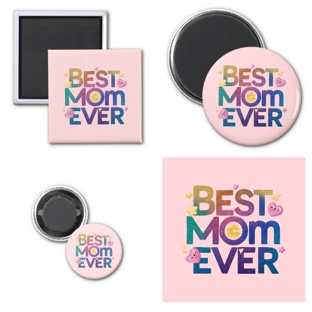 Imã Melhor Mãe do Mundo Corações e Flores (Best Mom Ever hearts and flowers magnets)