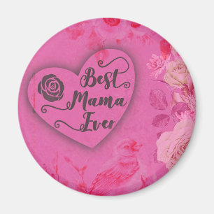 Imã Melhor Mamãe Rosas Rosa e Flores de Pássaros