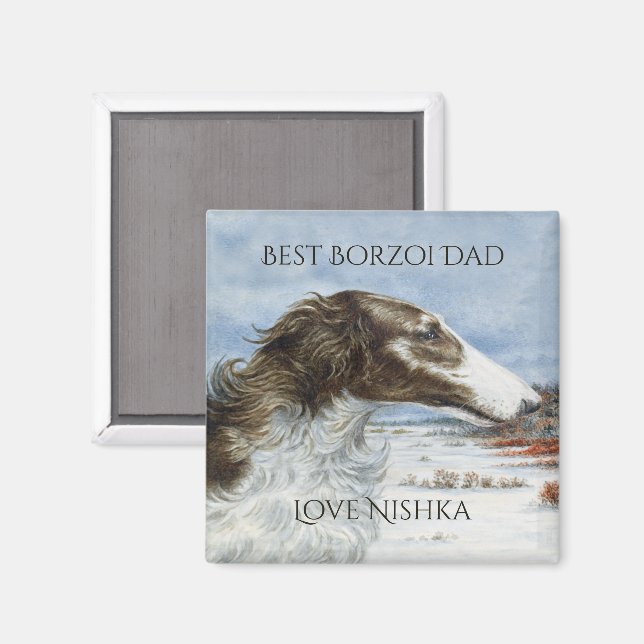 Imã Melhor Pai Borzoi Personalizado (Front/Back)