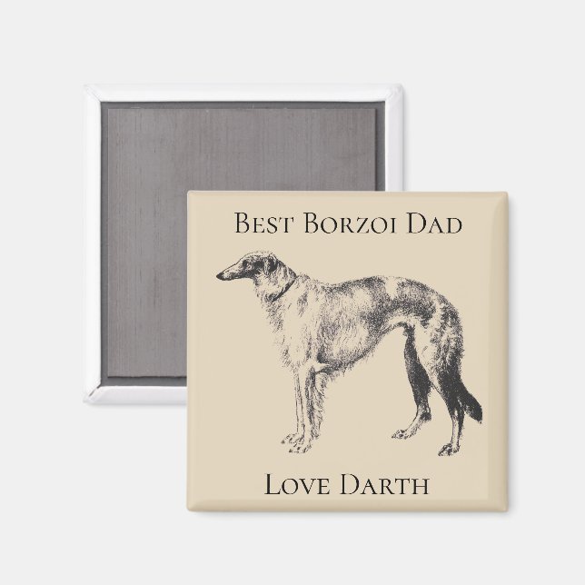 Imã Melhor Papai Borzoi Personalizado (Front/Back)