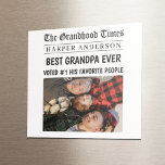 Imã Melhor Vovô Alguma Vez Personalizada Foto de Manch<br><div class="desc">Celebre o vovô em estilo com este imã fotográfico personalizado do tema do jornal! Projetado para se parecer com a primeira página do The Grandhood Times, esta manutenção apresenta um nome personalizado, título e foto. É uma ideia engraçada e animadora de presente de netos ou família — perfeita para o...</div>