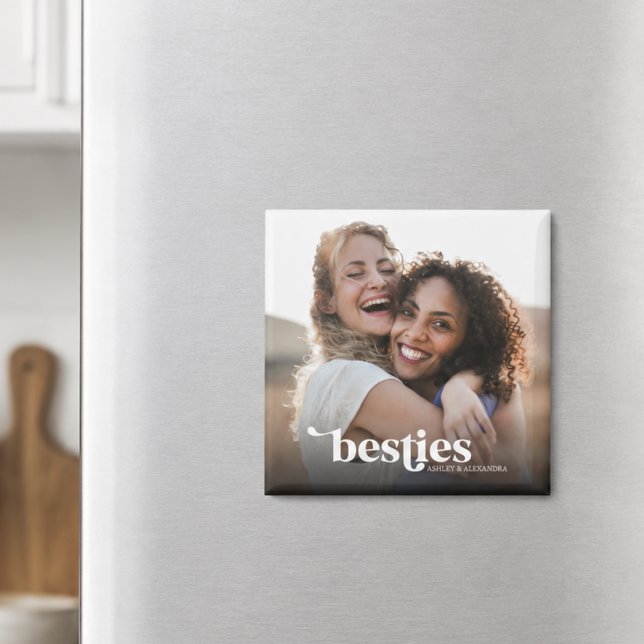Imã Melhores Amigas Foto Personalizada (elegant modern stylish besties custom photo fridge magnet stocking stuffer gift for best friend)