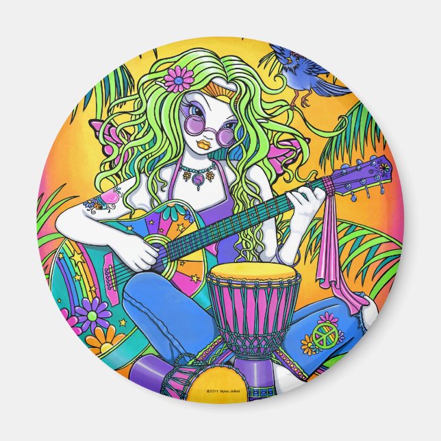 Imã "Melody" Rainbow Guitar Hippie Fairy Magnet (Frente)
