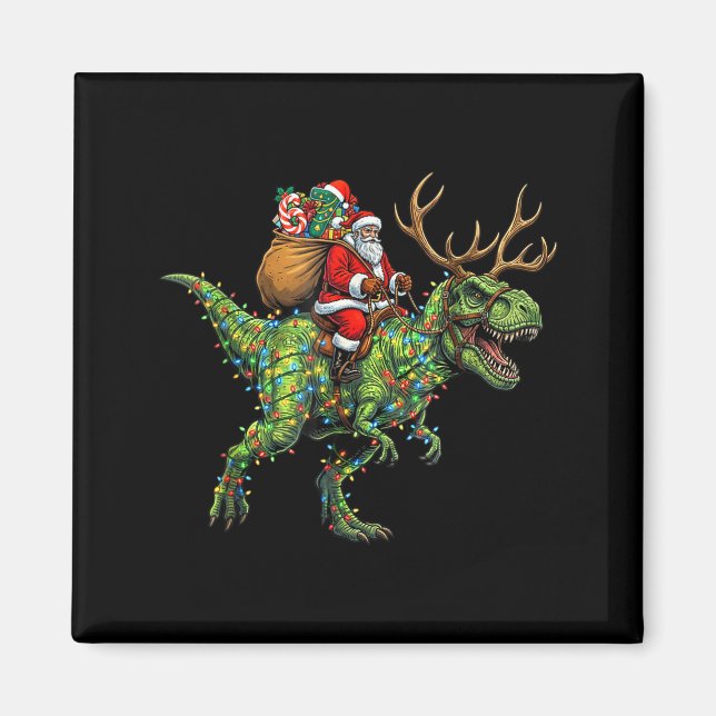 Imã Meme 67 Christmas Santa Riding Dinosaur T Rex Boys (Frente)