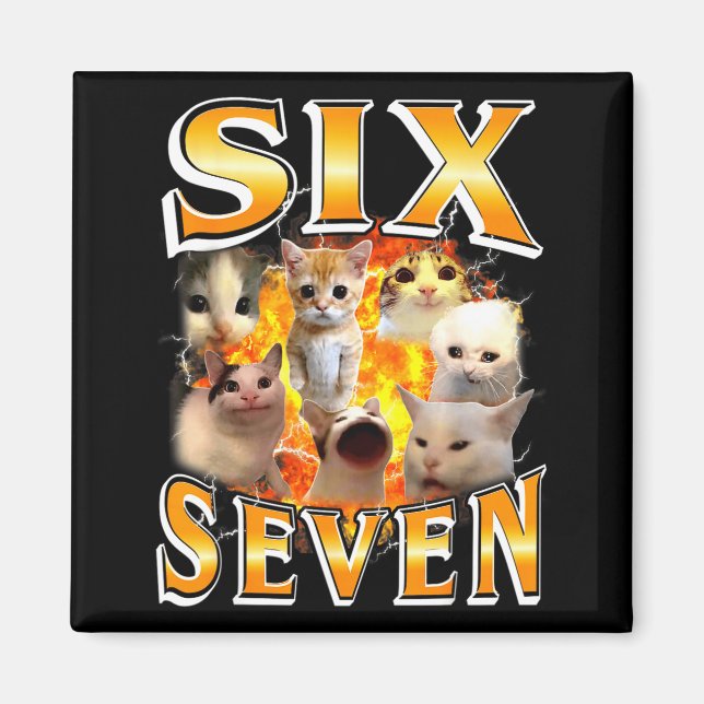 Imã Meme Engraçado 67 Seis Sete Meme de Gato Bootleg E (Frente)