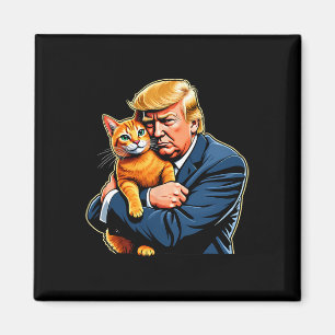Imã Meme engraçado de Trump abraçando gato laranja ele