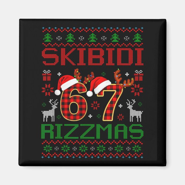 Imã Meme engraçado do Skibidi Rizzmas com vibrações fe (Frente)