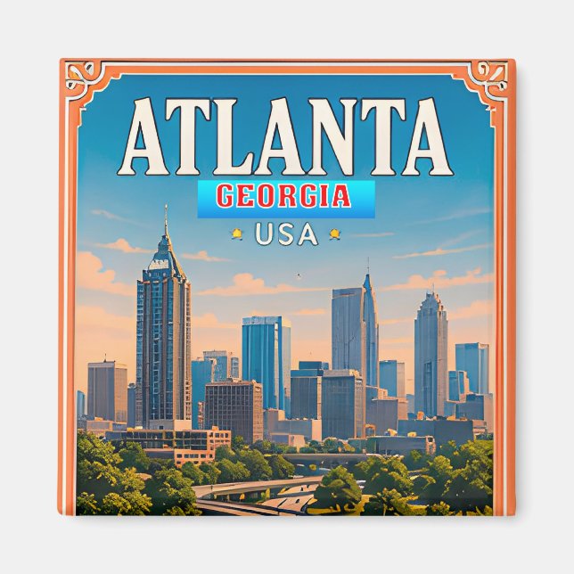 Imã Memória de Férias em Atlanta Geórgia 🍑 (Frente)