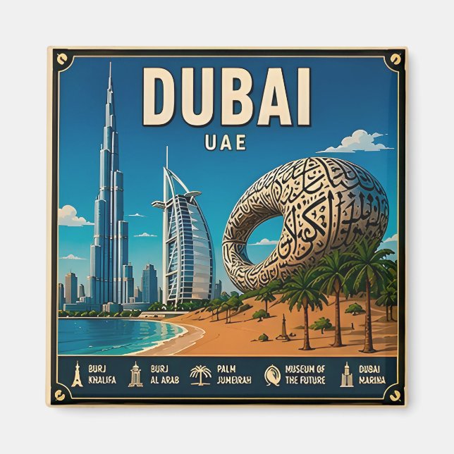 Imã 🧲 Memória de Viagem de Dubai UAE 🏜️ (Frente)