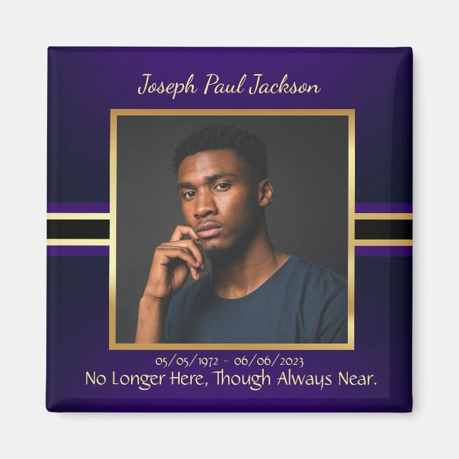 Imã Memorial de Foto Dourada Roxo (Frente)