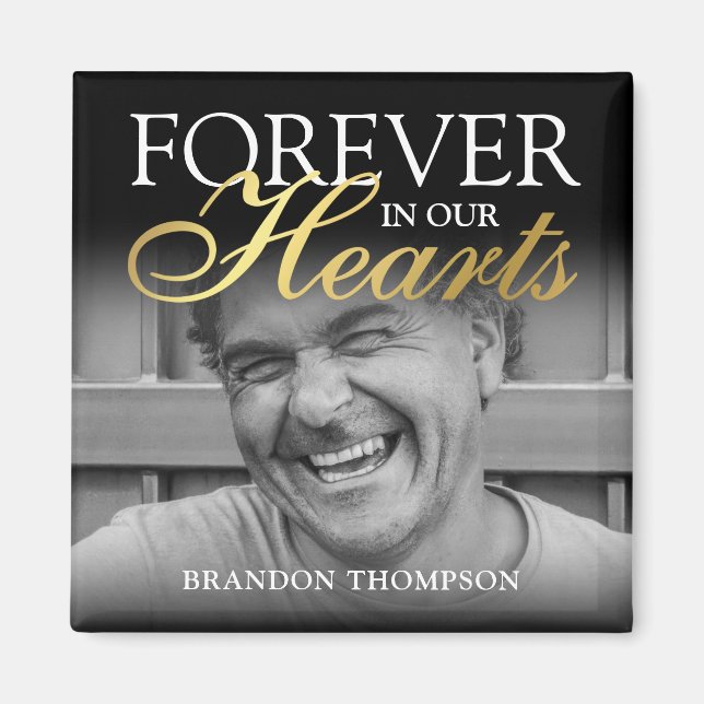 Imã Memorial de Fotografia Funeral Dourada Negra (Frente)