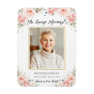 Ímã Memorial do Funeral Fotográfico Floral Rosa Blush 