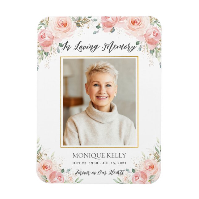 Ímã Memorial do Funeral Fotográfico Floral Rosa Blush  (Vertical)