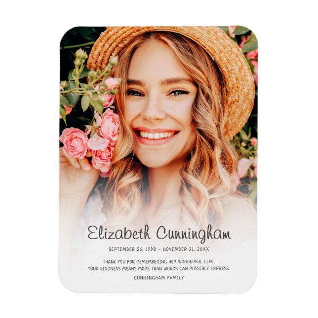 Ímã Memorial Funeral Moderno Foto Simples Cursiva (Vertical)